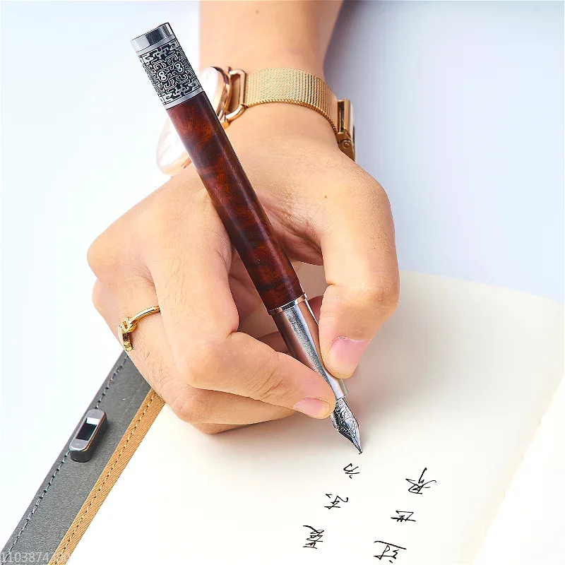 

WenChuang Advanced Sourwood Fountain Pen High Quality Luxury Iridium Gold F 0.5mm Nib Ink Pen Business Office Supplies Gift Box