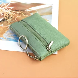 2023 Mini Multi-color PU Leather Small Coin Purse Light Top Layer Cowhide Zipper Key Case Solid Color Coin Loose Money Bag INS