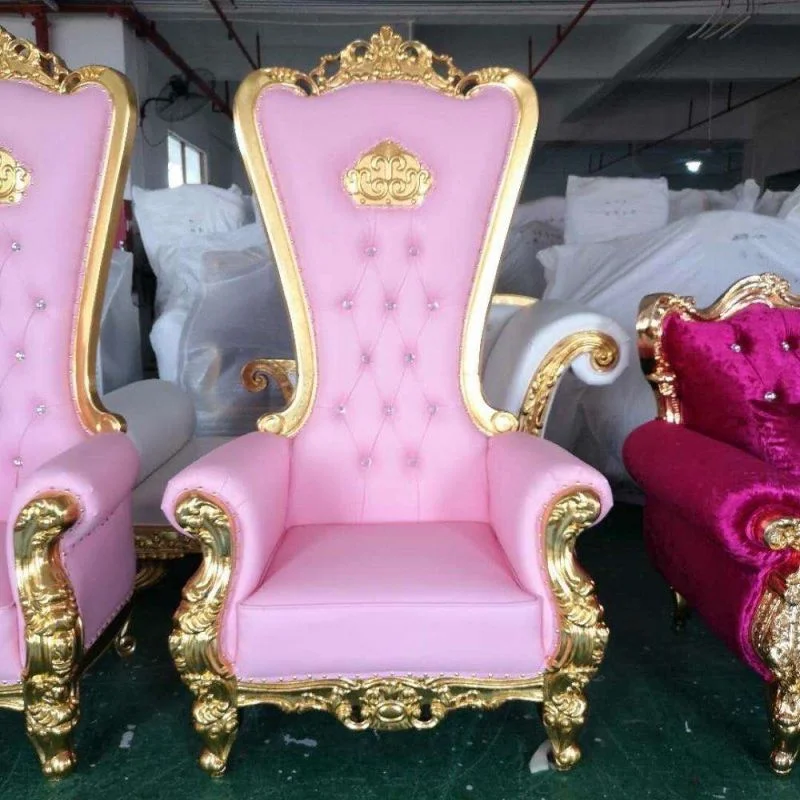 Luxury Royal Cheap King Throne Chair Pink Wedding Chair For Bride And Groom