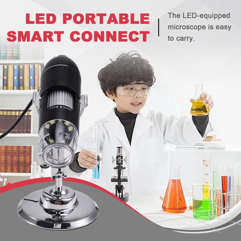 1600X 3-In-1 High-Definition Digital Microscope LED Portable Smart Connect For Android Pc Computer Children's Teaching