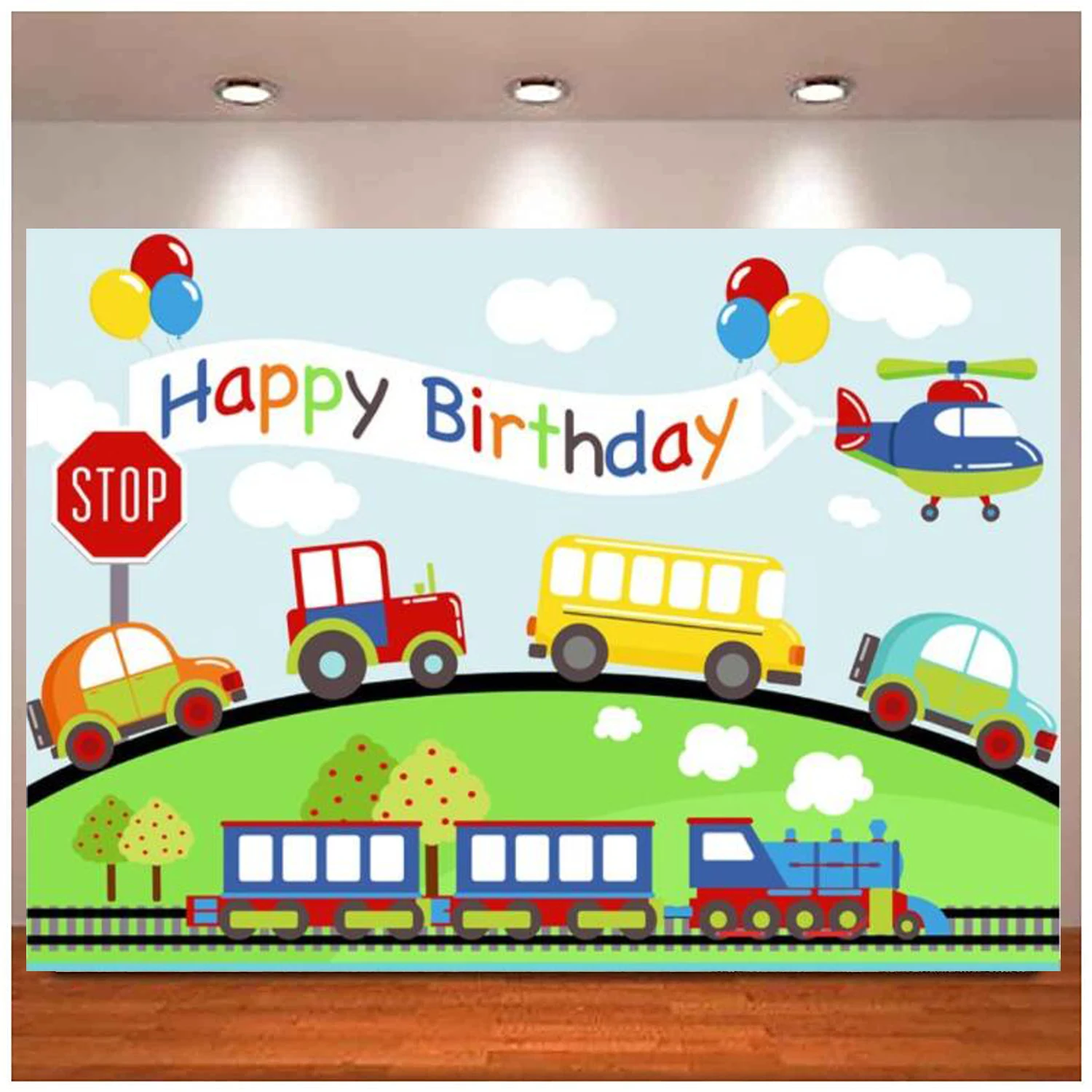 Photography Backdrop Transportation Plane Train Car For Boys Girls 1st Birthday Party Supplies Background Cake Table Decoration