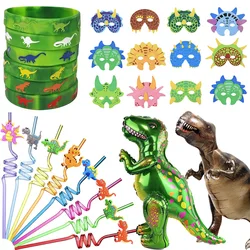 Jurassic World Dino Mask Set Reusable Straw Dinosaur Balloon Kids Baby Shower Cosplay Birthday Party DIY Decorations Supplies