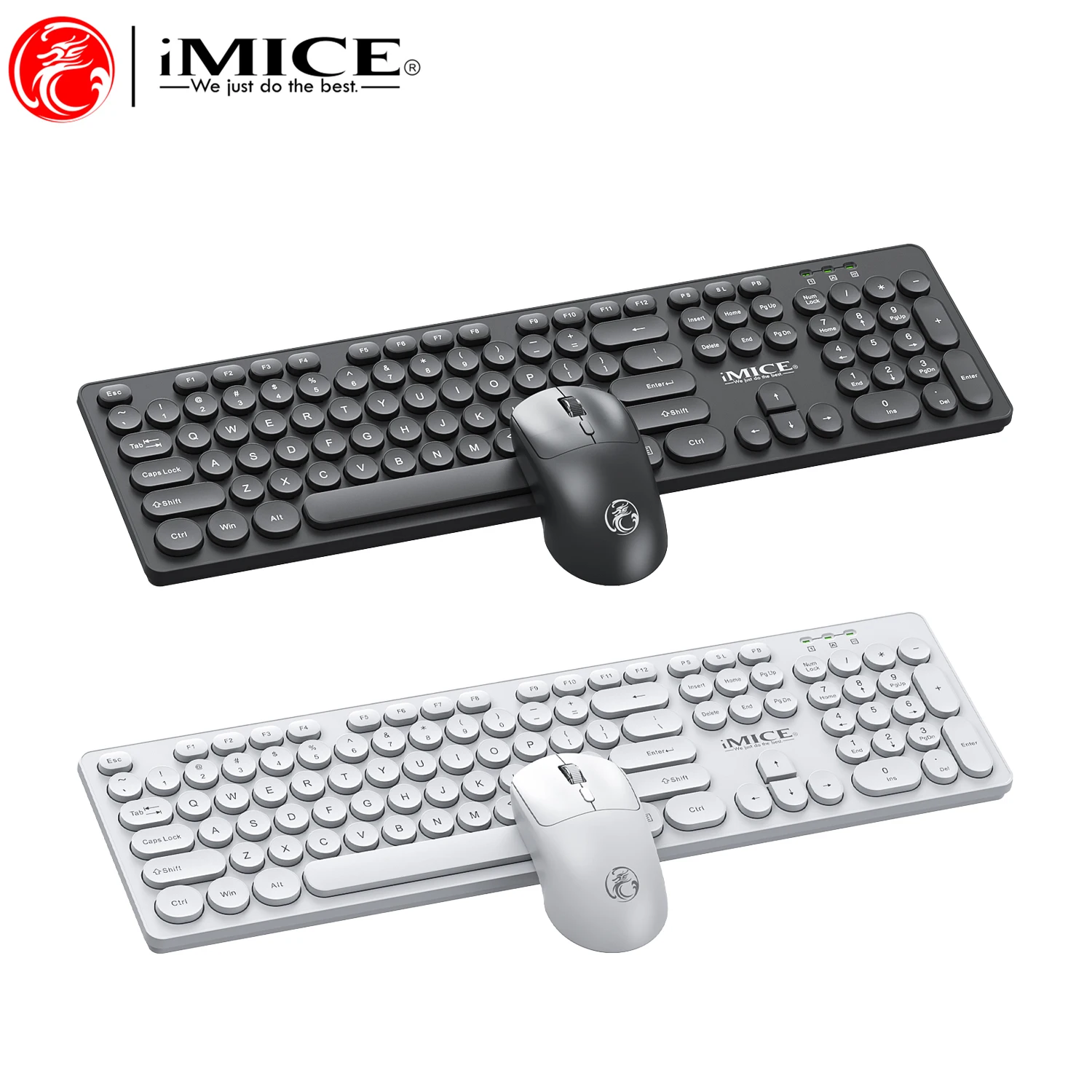 

2.4G Wireless Keyboard Mouse Combo, Battery Powered (Non-Lithium), Ergonomic Quiet Keys for Office Home Use, Black White Colors,