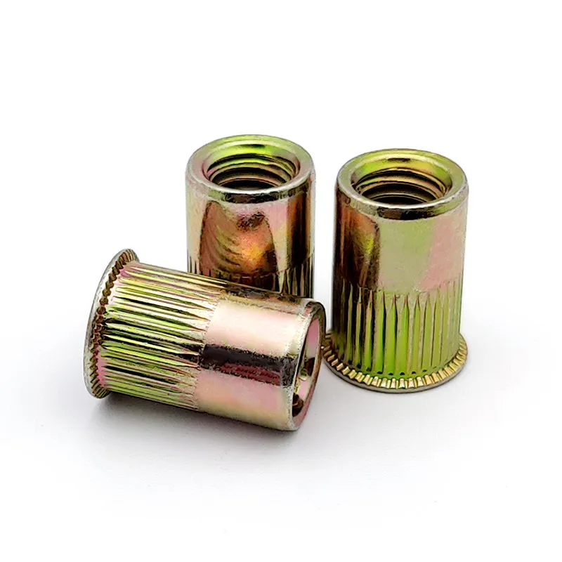 Écrous moletés en acier au carbone zingué 10-50X M3 M4 M5 M6 M8 M10 M12 écrou de Rivet à tête plate