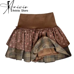 Women's Mirad Splicing Mini A-line Short Skirt Layered Grid Y2K Japanese Cute Harajuku Street Clothing Academy Retro Sexy Skirt