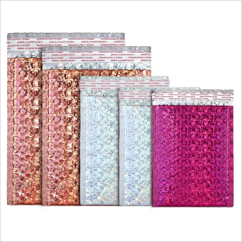 50pcs Holographic Laser Bubble Mailer Postal Bags Poly Envelope Shipping Packaging Bags Storage Bubble Wrapping