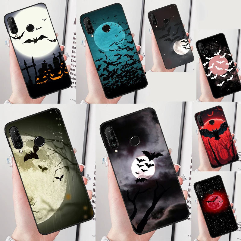 Gothic Horror Bats Full Moon Case For Huawei P20 P30 P40 Lite P60 Mate 60 Pro Nova 10 9 SE 5T 11i 8i 3i Y60 Y61 Y70 Y90