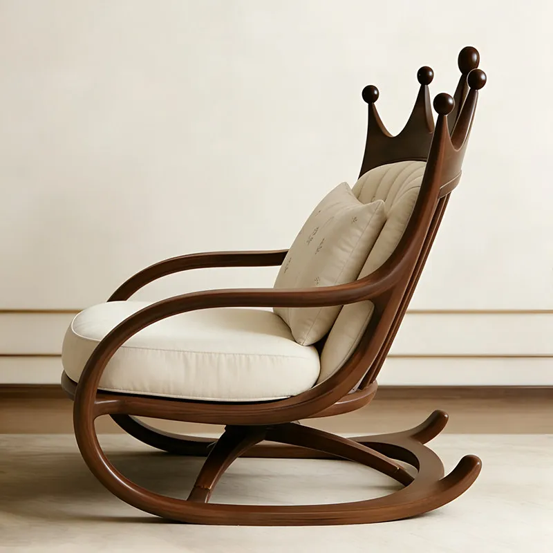 New Chinese-style North American black walnut leisure chair living room balcony modern crown recliner