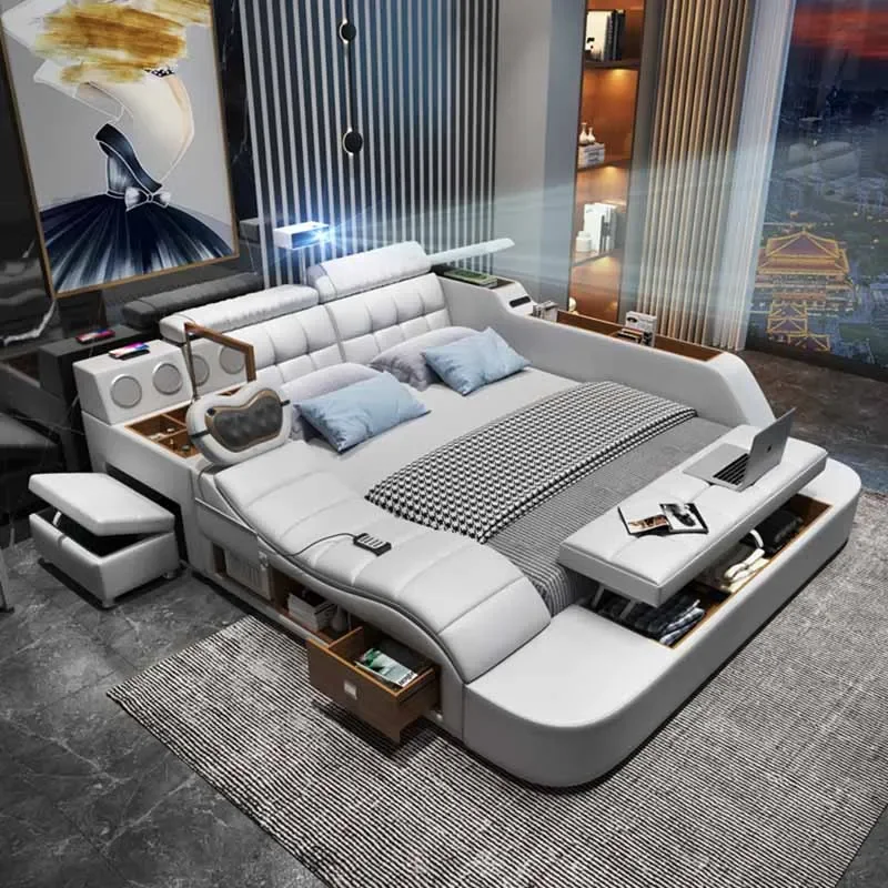 

Drawers Storage Double Bed Designer Style Wood Massage Double Bed Home Luxury Luzko Wielofunkcyjne Furniture For Bedroom