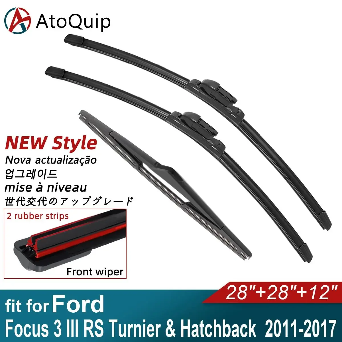 Double Rubber Car Wiper Blades for 2011-2017 Ford Focus 3 III RS Turnier Hatchback Front Rear Windshield Wipers 2015 2016 2017