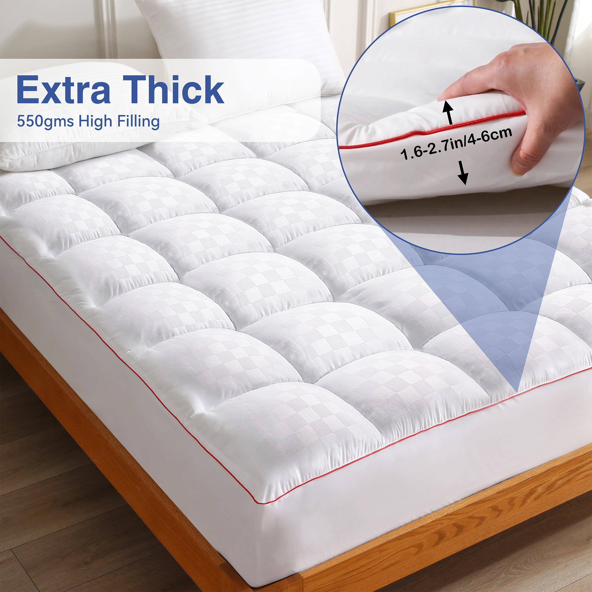 Mr.Tree Mattress Topper Pillow Top Mattress Pad 5CM Thick Microfiber Bed Topper Soft Breathable Washable Cover