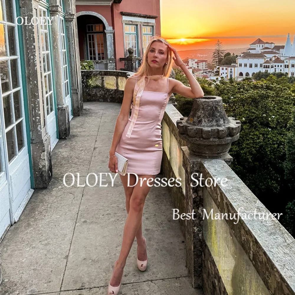 OLOEY-Vestido corto de fiesta rosa para mujer, falda de verano con tirantes finos, vestido de cóctel de seda, falda informal