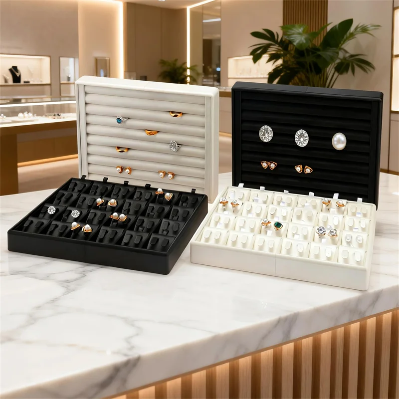 PU Leather Jewelry Display Tray & Stand - Anti-Scratch Organizer for Rings Earrings- Ideal for Home Jewelry Storage