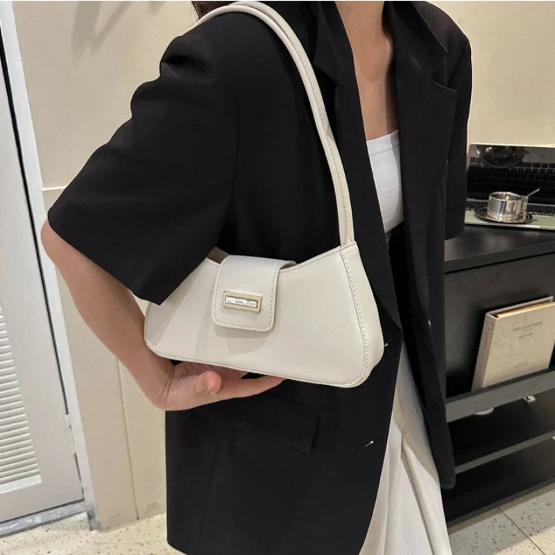 Minimalist Shoulder Bag for Women Simple Solid Color Underarm Bag Women\'s Buckle Handbag and Purse Fashion Small Top-handle Bags