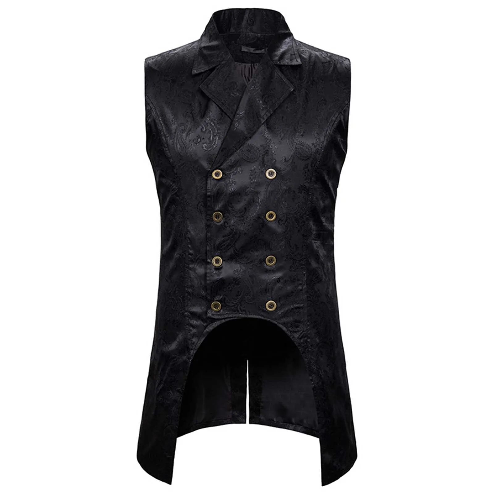 Men's Double Breasted Gothic Steampunk Vest Fashion Vintage Floral embroidered Halloween Cosplay Dark Black Slim Fit Waistcoat