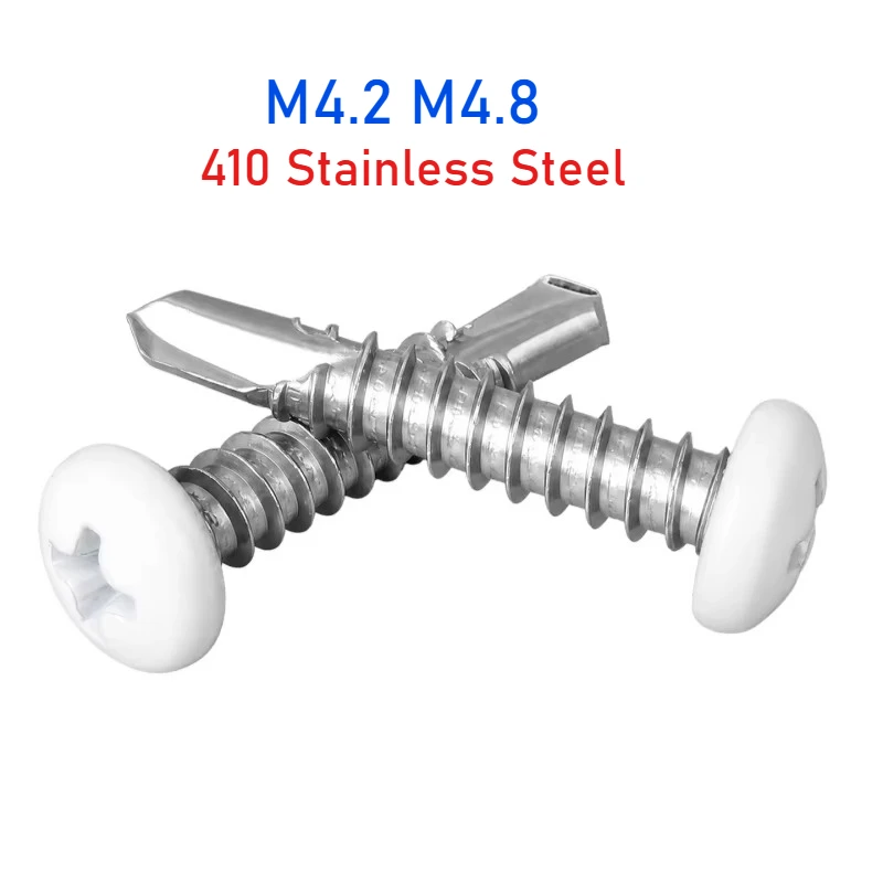 M4.2 M4.8 410 Stainless Steel White Painted Cross Round Head Drilling Tail Screw Self-Tapping Screws Length 13~50mm