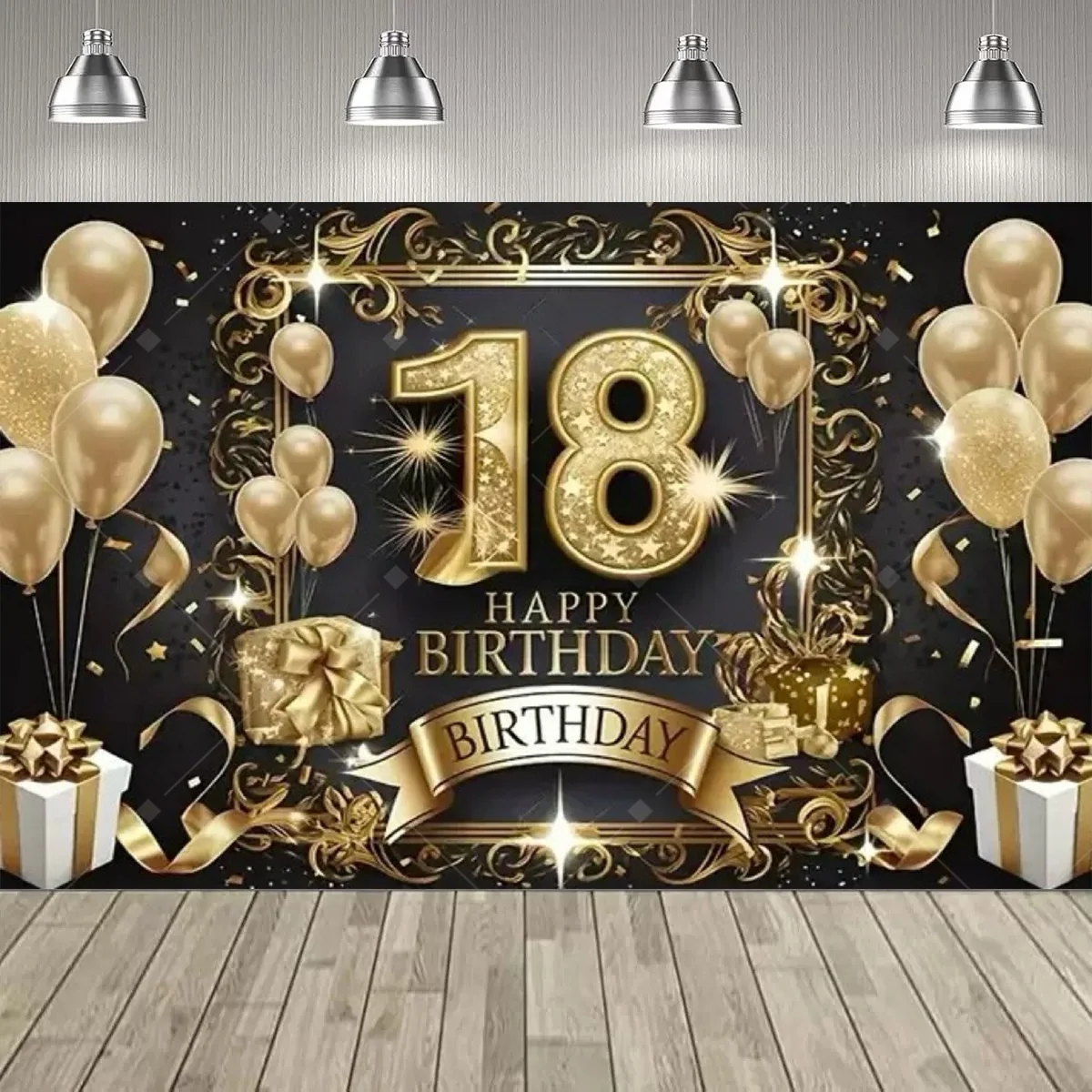 Schwarz Gold Diamant 18. Geburtstag Party Dekoration Hintergrund Ballon Champagner 18. Geburtstag Party Supplies Dekoration Banner Geschenk – Detail 4
