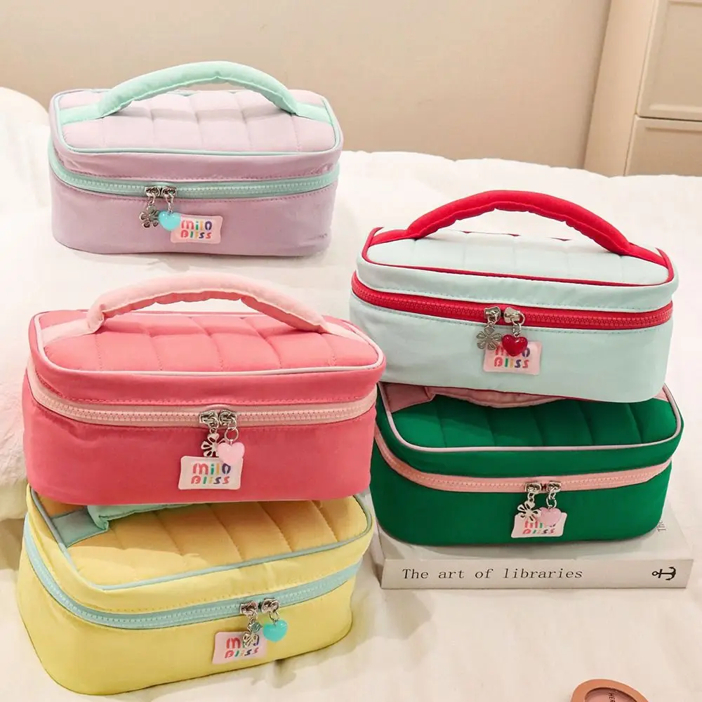 

New Small Fresh Macaron Cosmetic Bag Large Capacity Girl Series Storage Handbag Wash Bags Contrast Color Portable Pencil Case