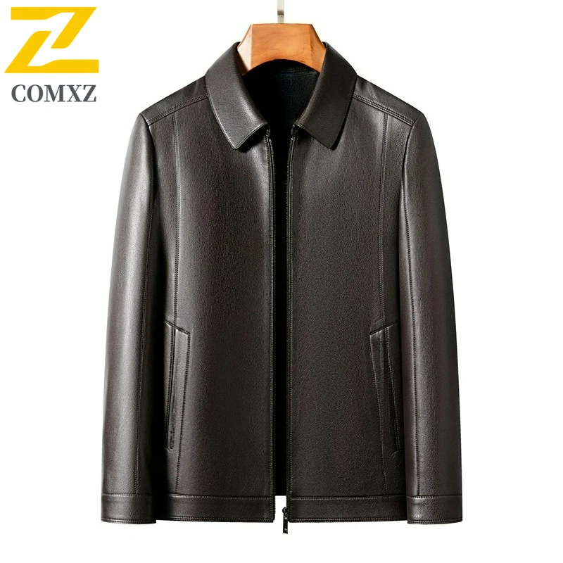 Mens Premium Leather Jacket Autumn 2025 Fashion Classic Business Casual Leather Overcoat Comfort Fit Lightweight PU Leather Coat