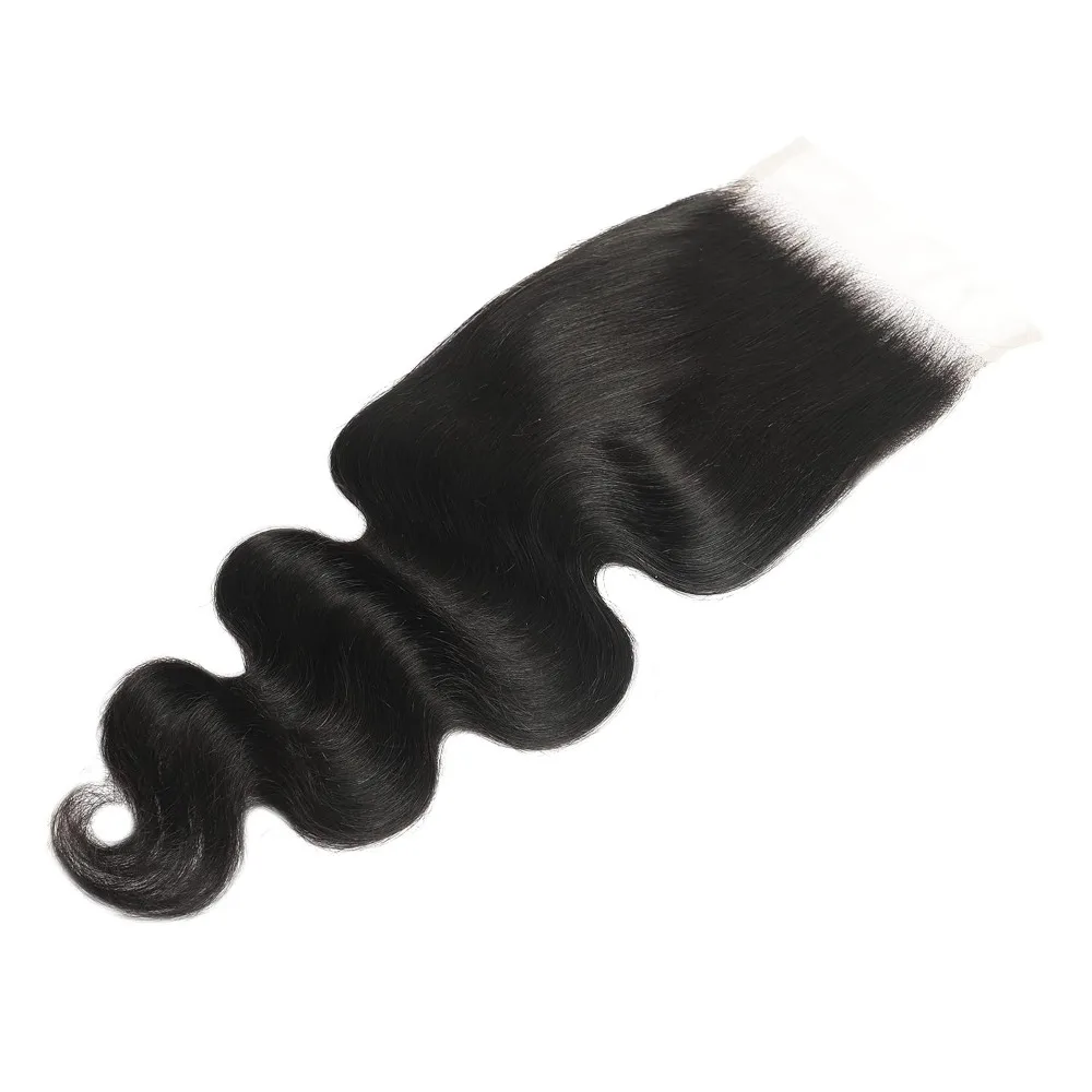 5x5 透明レース閉鎖実体波人毛 10-20 インチ透明スイスレース閉鎖純粋な手結び目 100% 人毛 150%