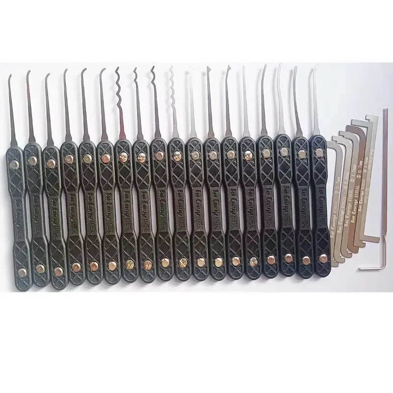 Bon Courage Kyreal Black Handle 18 PCS Hooks Stainless Steel Lock Pick Set 0.5MM Thickness with 7 Tension Tools Locksmith