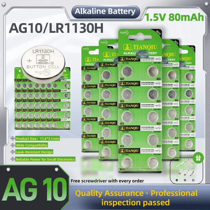 

New Quality AG10/LR1130H 80mAh Alkaline Button Battery LR1130 LR54 L1131 389A D189 1.5V Coin Cell For Clocks Toys Calculators