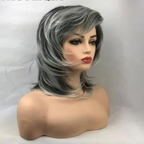 Charm Blend Medium Length Mix Gray Wavy Cosplay Party Hair Wigs