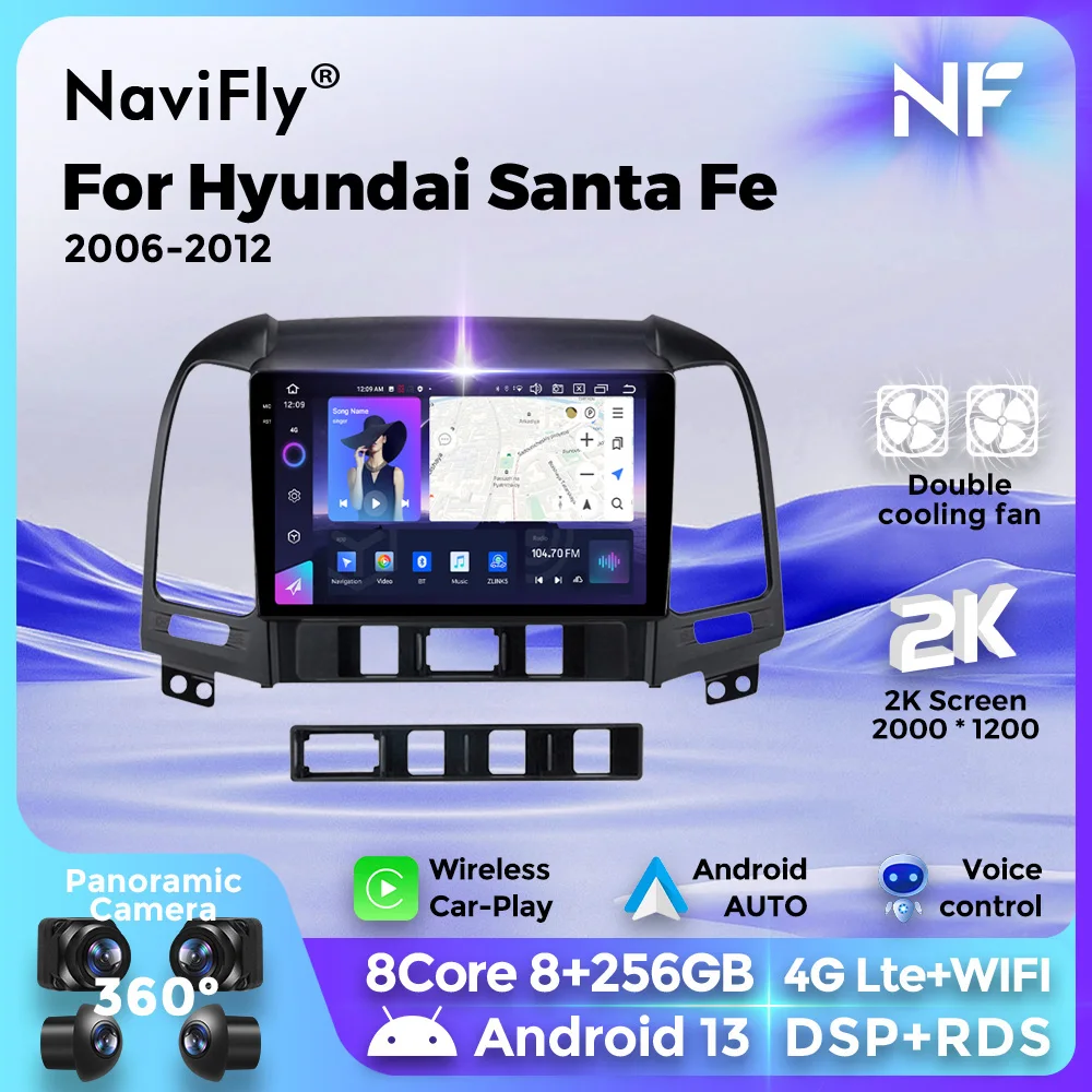 

Navifly 2K QLED Car Radio For Hyundai Santa Fe 2 2006 2007-2012 Multimedia Video Player GPS Wireless Carplay Auto Smart Systems