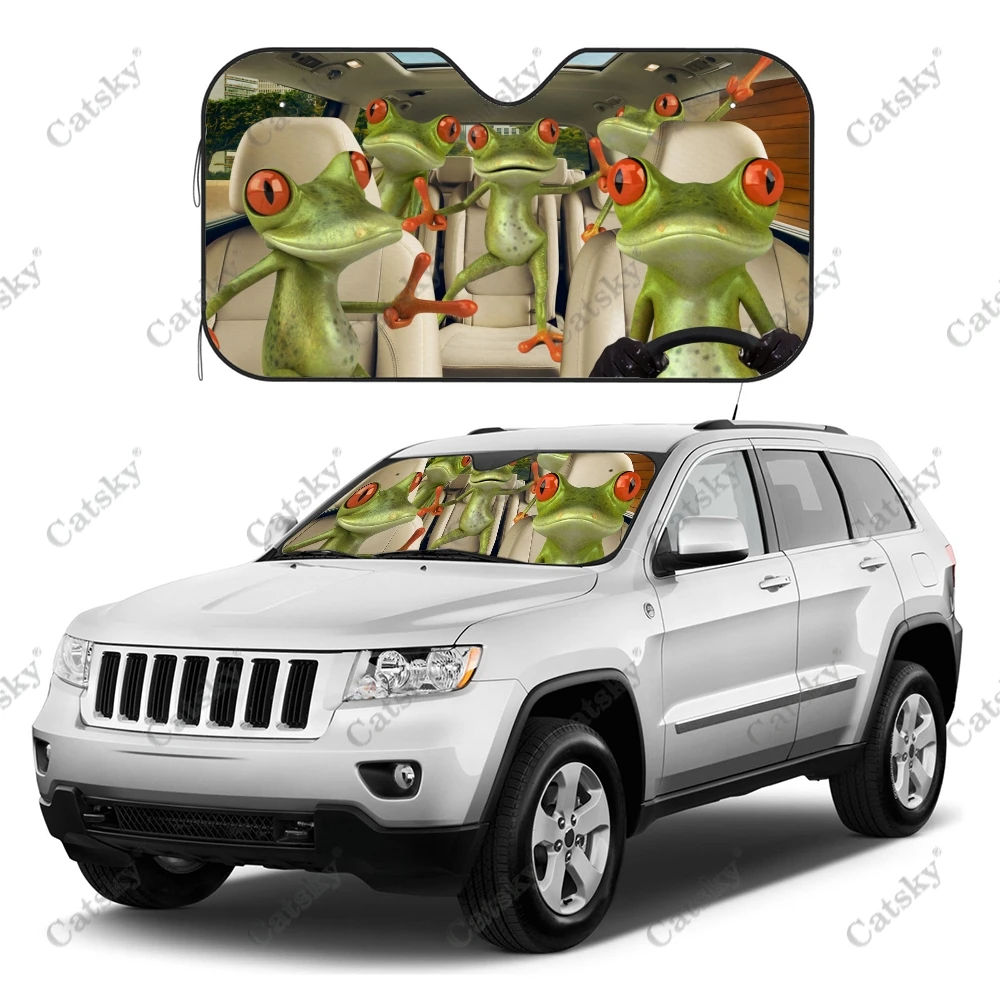 Funny Frog Car Sunshade,Car Decoration Lovers Gift,Windscreen Sun Shield for Car Window Sunshade Cover Foldable Uv Ray Reflector