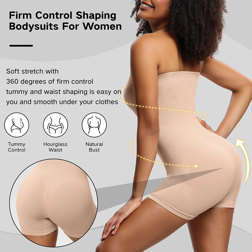 Strapless Shortie Bodysuit for Women Tummy Control Shapewear Seamless Sculpt Body Shaper with Removable Straps Jumpsuit Tops