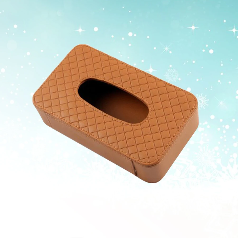 

Tissue Container PU Facial Box Cover Geometry Rectangular Napkin Holder for Home Office Car (Brown)