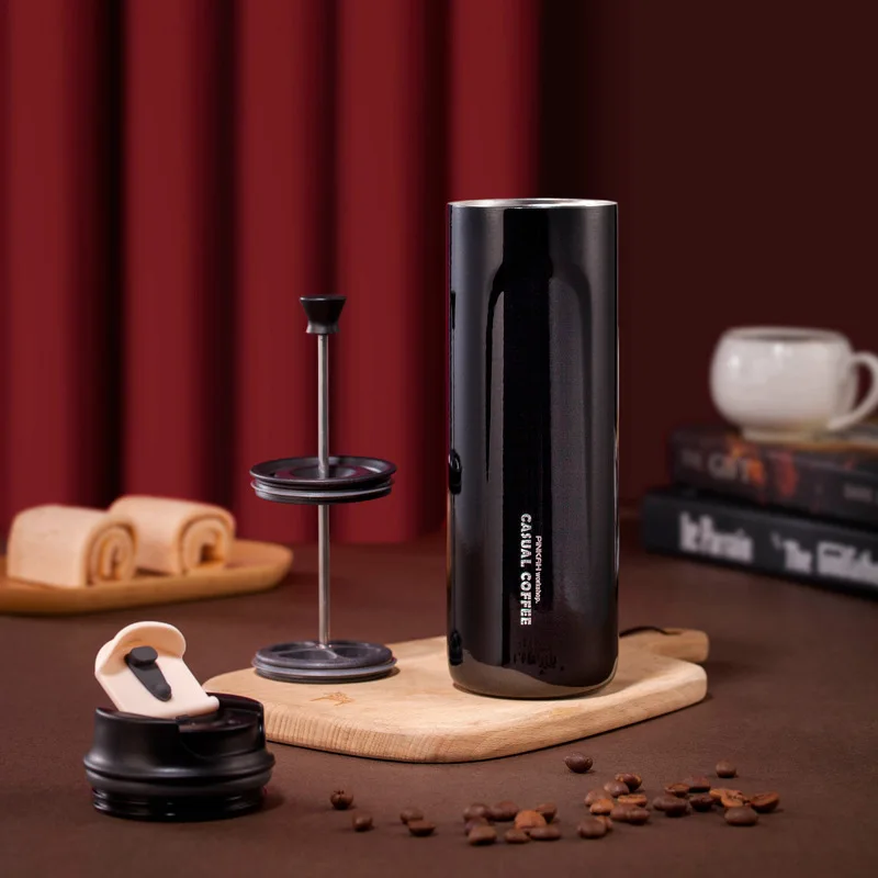 

Portable French Press Coffee Maker 316 Stainless Steel Insulated Small French Press Pot For Camping Travel Cup Leakproof 470ML