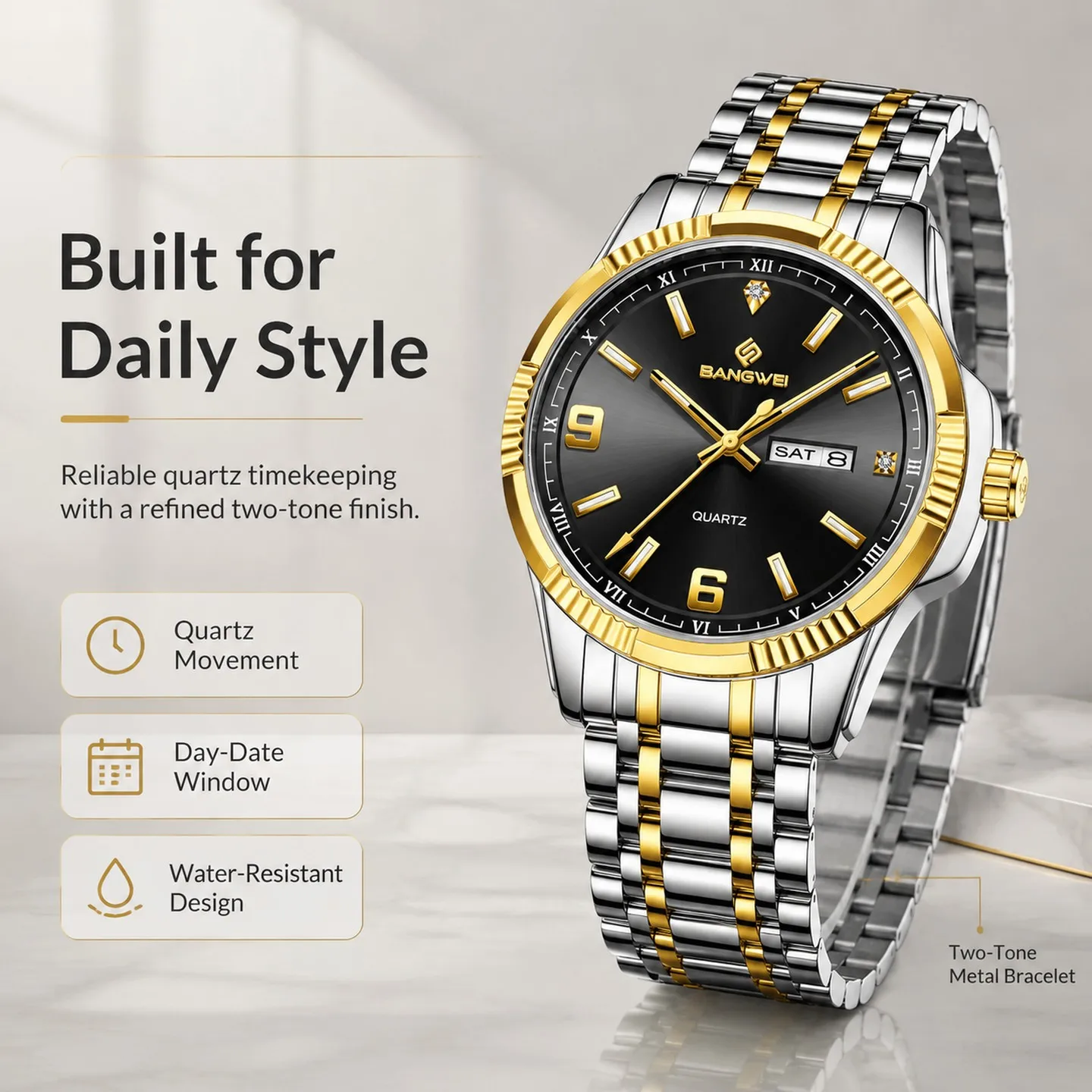 

BANGWEI Men Watch Top Quailty Luxury Stainless Steel Chronograph Business Men Watch Waterproof Luminous Quartz Men's Watches
