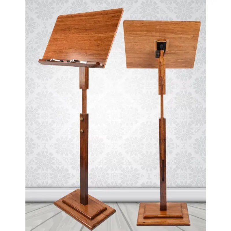 

Bamboo music stand with adjustable guitar height, wide wooden bookboard foldable design
