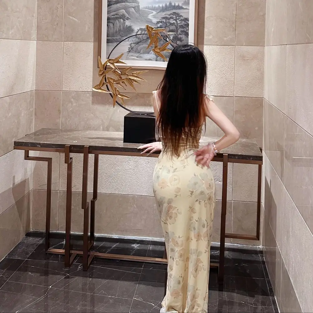 2025 New Summer Floral Print Plunge Maxi Dress Outfits Sexy Backless Fairy Sun Dresses Vacation Beachwear Vestido Coquette