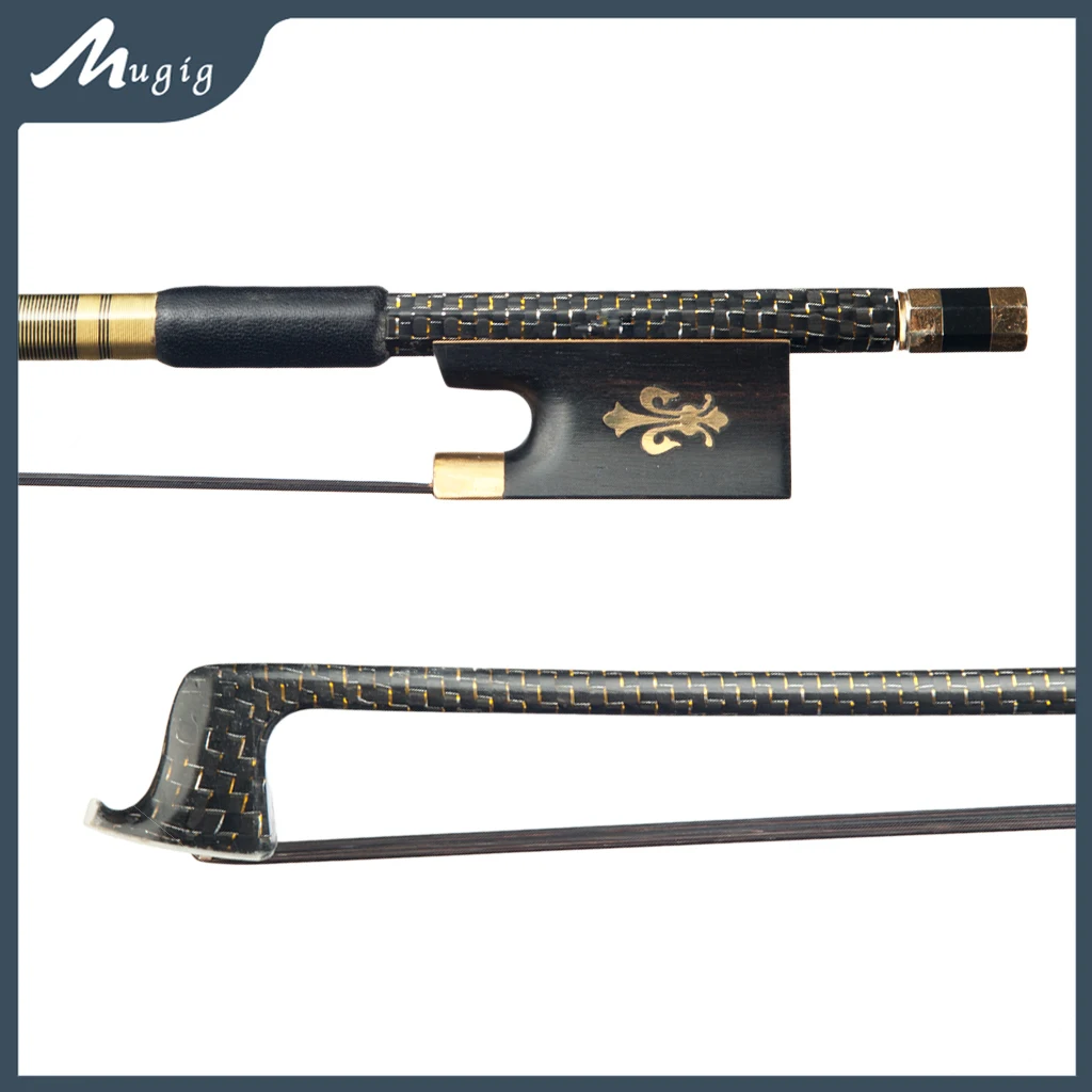 

Mugig 4/4 Violin Fiddle Bow Arch Braided Carbon Fiber Bow Ebony Frog Black Horsehair Well Balanced Violin Part Round Stick