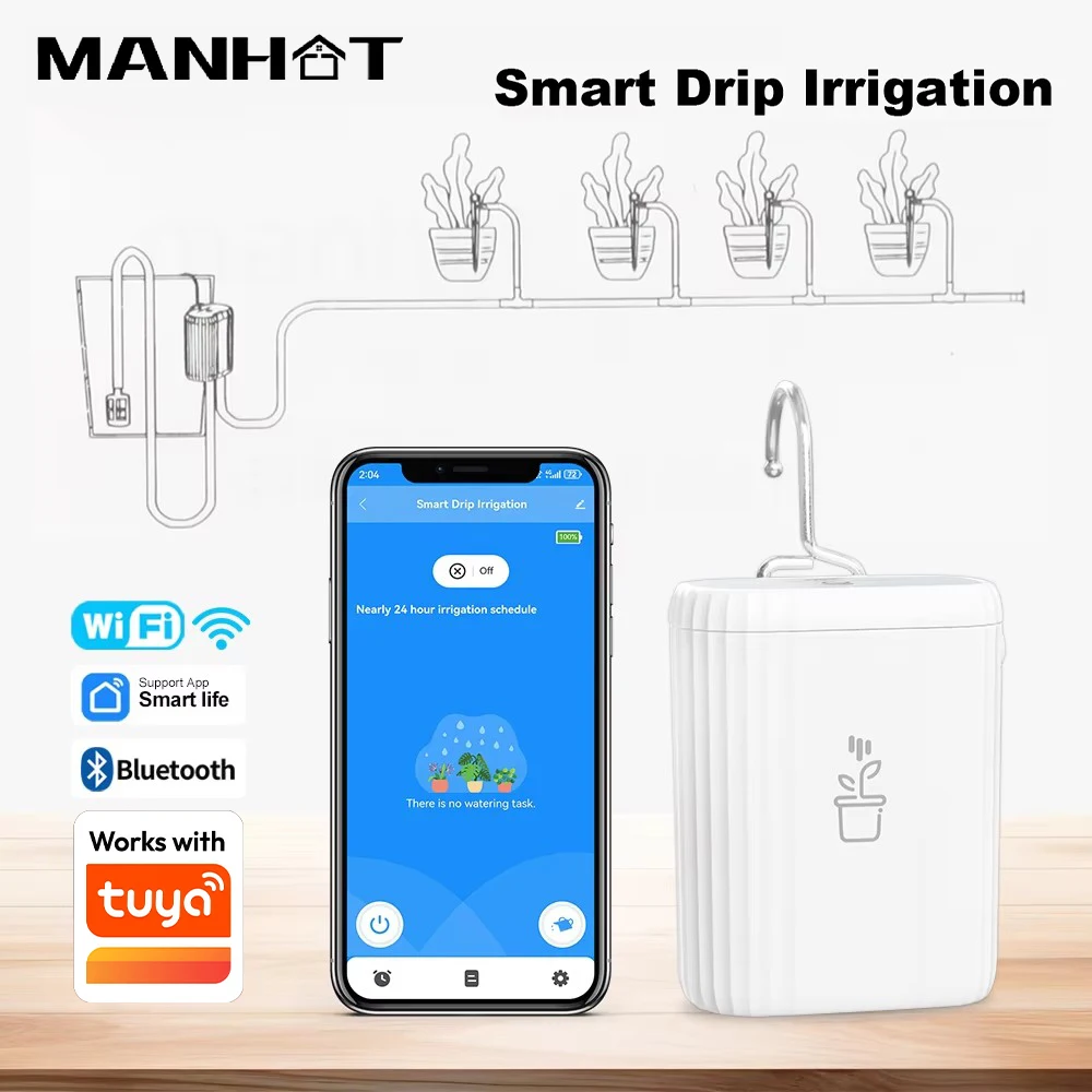 Kit d'irrigation intelligent Tuya WiFi avec pompe à goutte à goutte, batterie rechargeable, arroseur intelligent, outils de jardinage