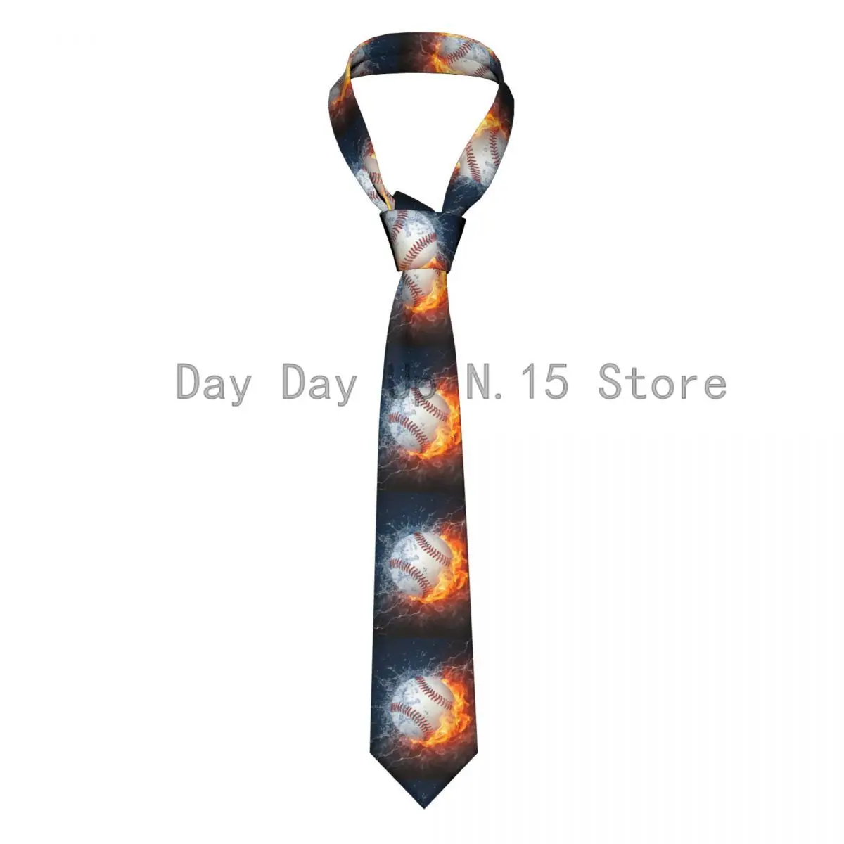 Mens Tie Classic Skinny Baseball Ball In Fire And Water Neckties Narrow Collar Slim Casual Tie Accessories Gift