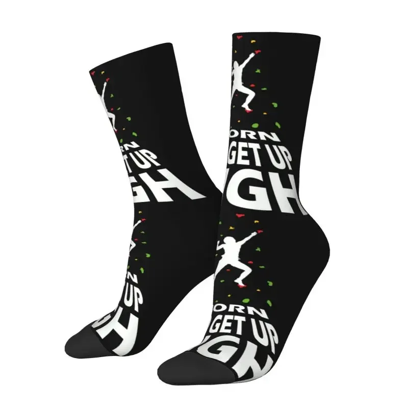 Fun Men's Born To Get Up High Bouldering Dress Sock Unisex Breathbale Breathable Funny Rock Climbing Crew Socks