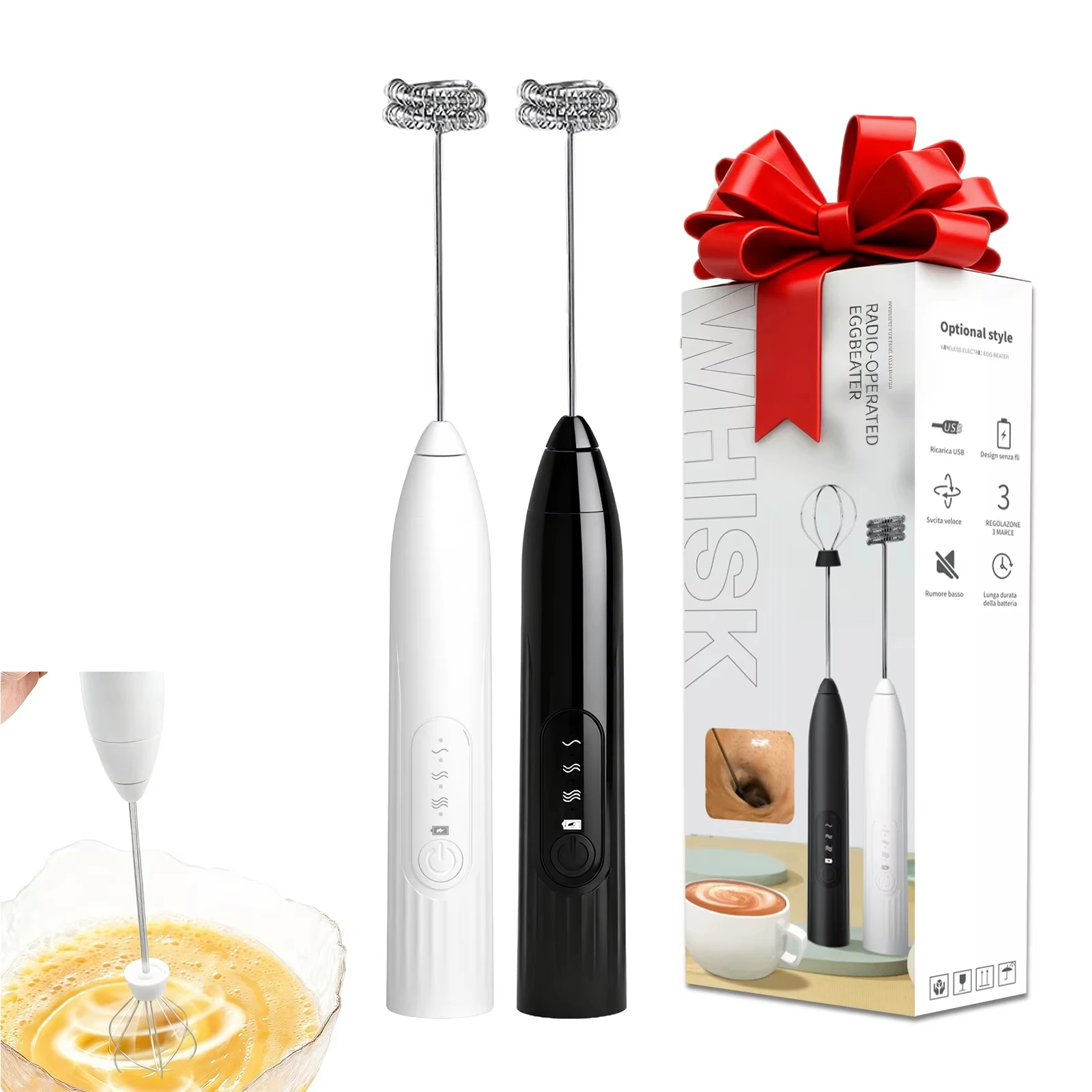 1 Electric Milk Frother, Egg Beater, Dual Stick, 3-Speed Rechargeable Beverage, Jam, Coffee Machine, Household Kitchen Blender