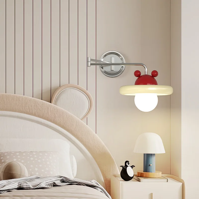 

Modern Foldable Rocker Arm Wall Lamps Bedroom Bedside Reading Lamp Cream Color Children's Room Study Telescopic Swing Wall Light