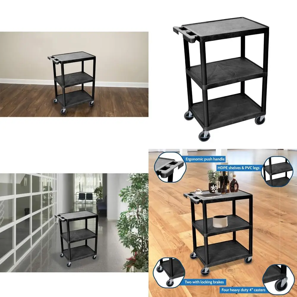 

LUXOR STC222-B 3-Shelf Utility Cart, Black