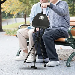 New High Quality Aluminum Alloy Foldable Walking Cane Stick with Seat Adjustable Elderly Crutch Chair with Stool