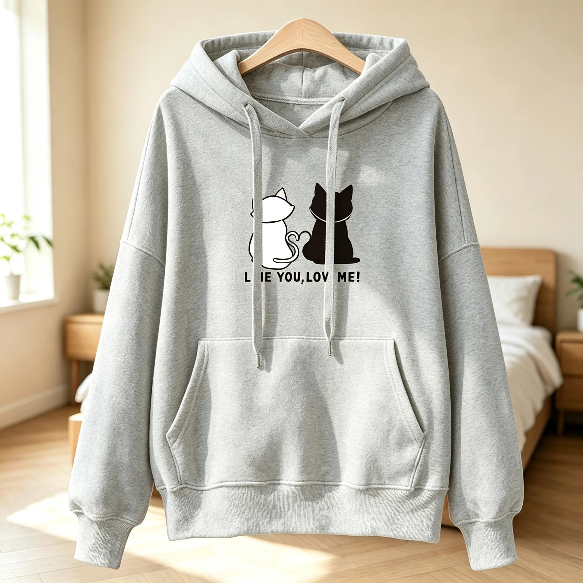 Autumn Hoodie Women's Casual Hooded Sweatshirt Creative Hoodie Matching Streetwear Cute Cat Pattern Monogram Hoodie clothes