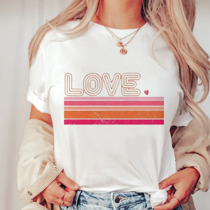 

Sweet Love T-Shirt Aesthetic Crew Neck Casual Short Sleeve T-Shirt Spring Summer Women's Clothing Fashion Simple Short Sleeve