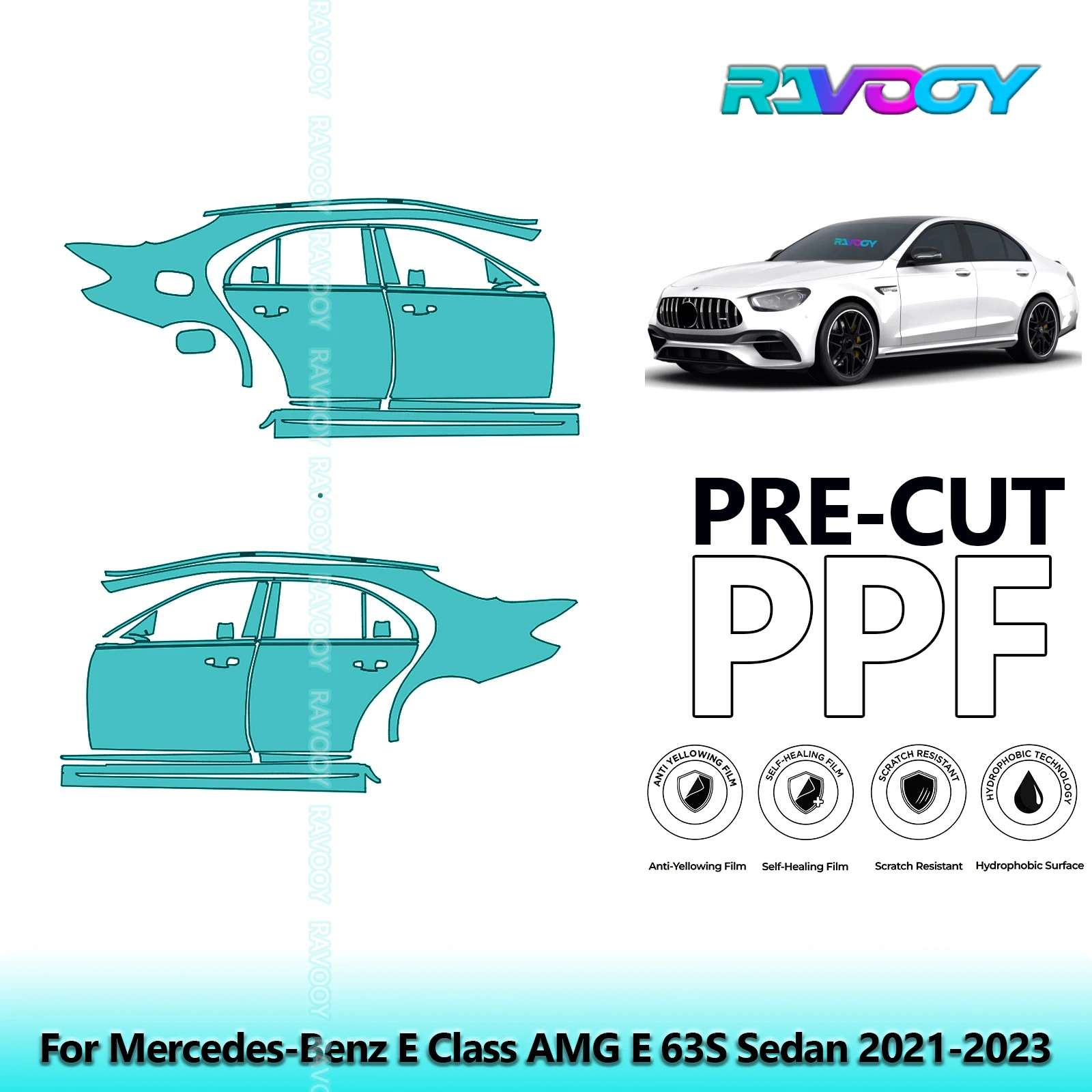 

For Mercedes-Benz E Class AMG E 63S Sedan 2021-2023 8.5mil Pre-Cut PPF Door & A/B Pillar Kit TPU Paint Protection Film Set