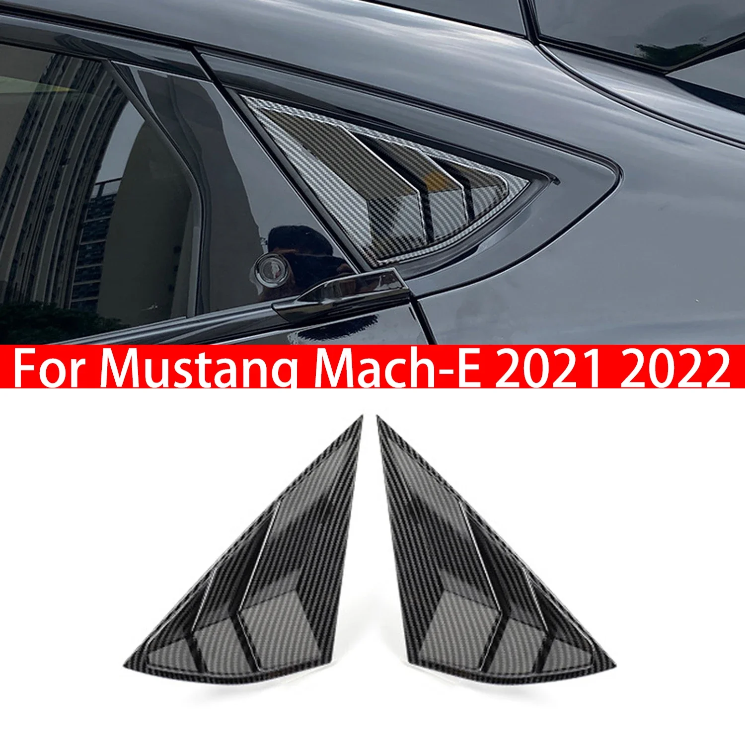 Para Mustang Mach-E Mach E 2021 2022, cubierta de persiana lateral para ventana trasera de coche, pegatina embellecedora, pala de ventilación, estilo de fibra de carbono ABS