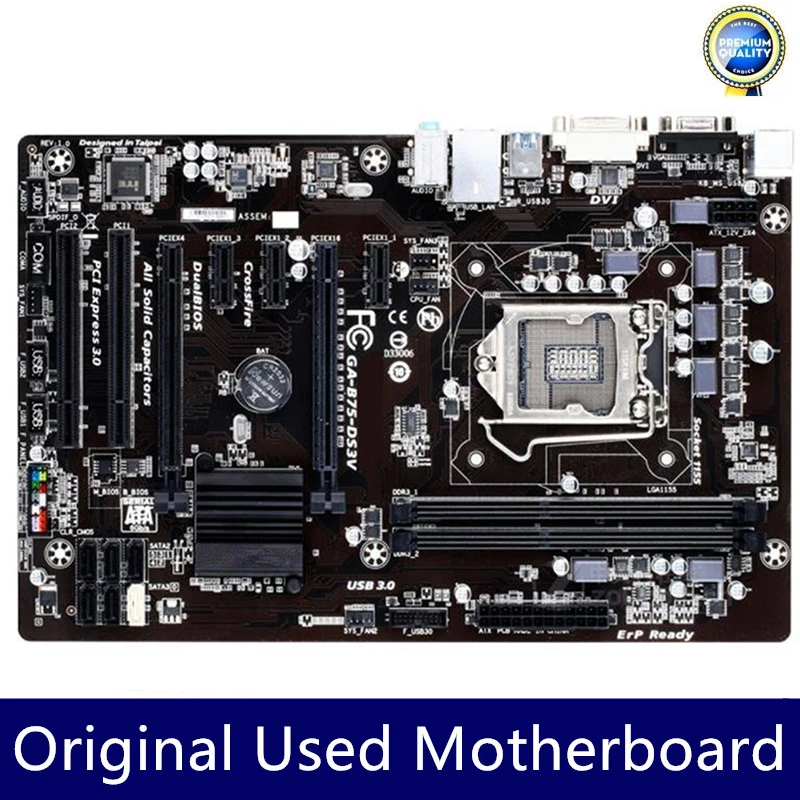 Used Motherboards GA-B75-DS3V B75-DS3V motherboard DDR3 16GB i7 i5 i3 LGA 1155 B75 USB2.0 SATA III Desktop motherboard