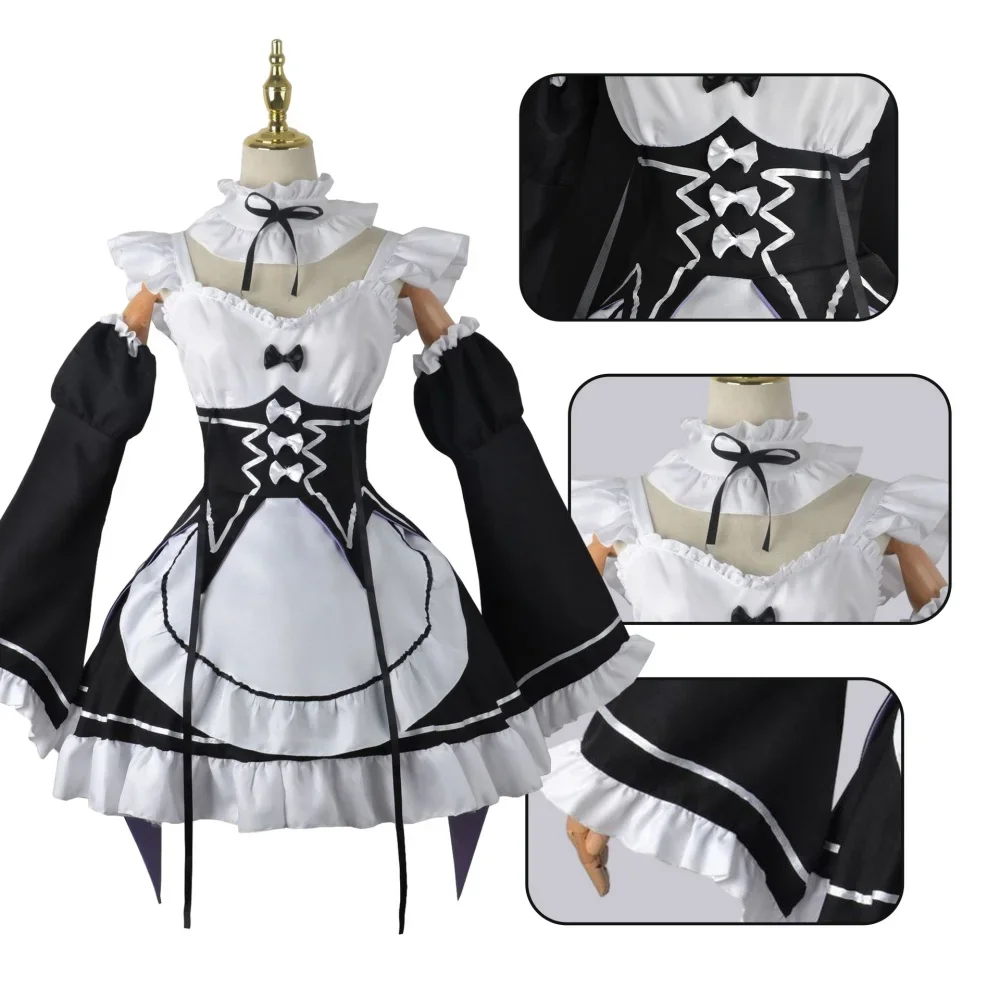 Costume de cosplay Anime Ram Rem Maid Re Life In A Different World From Zero pour femmes, robe Loli, costume de fête d'Halloween