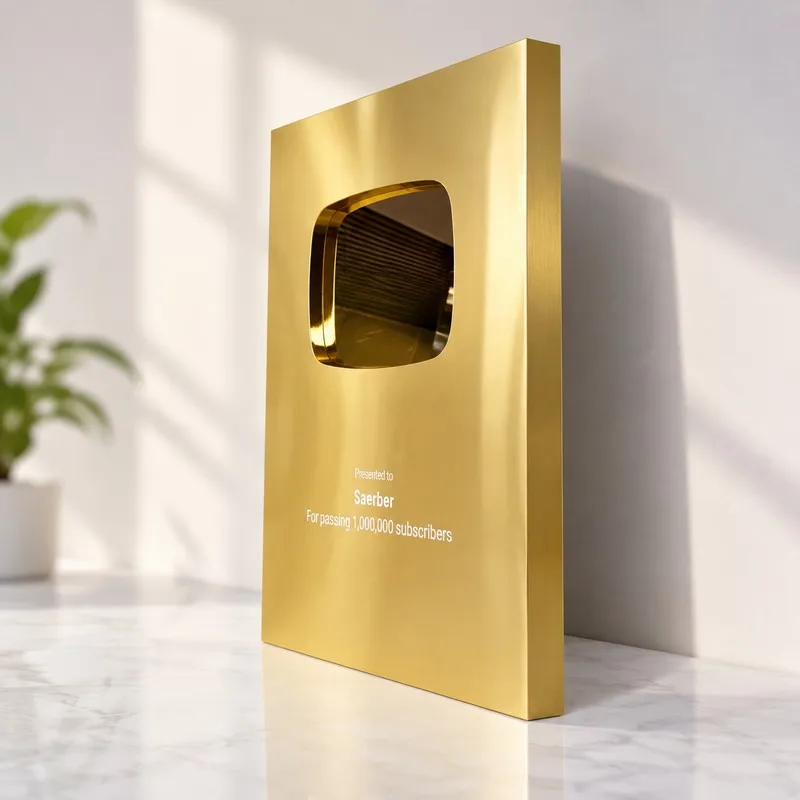 Custom Metal Play Button Award Plaque Personalized Gold Silver Creator Trophy for Subscriber Milestone Recognition Gift